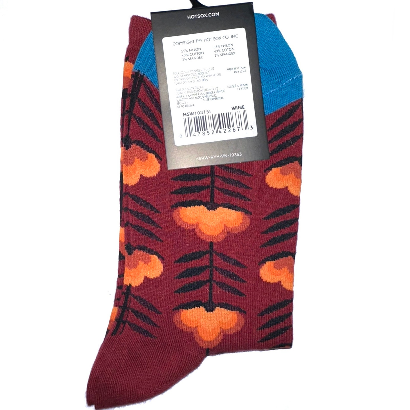 Nwt Hotsox Wine Red Retro Floral Crew Socks Fits Women’s Shoe Size 4-10.5 — image 6 of 7